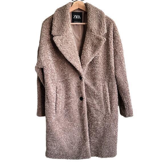 Zara brown teddy soft textured coat size‎ XS - Picture 2 of 11